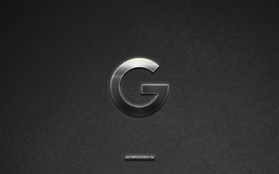 Googlelogo, brands, gray stone background, Google emblem, popular logos, Google, metal signs, Google metal logo, stone texture