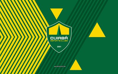 Cuiaba EC logo, 4k, Brazilian football team, green yellow lines background, Cuiaba EC, Serie A, Brazil, line art, Cuiaba EC emblem, football