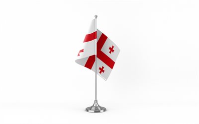 4k, gürcistan masa bayrağı, beyaz arkaplan, gürcistan bayrağı, metal çubuk üzerinde gürcistan bayrağı, ulusal semboller, gürcistan, avrupa