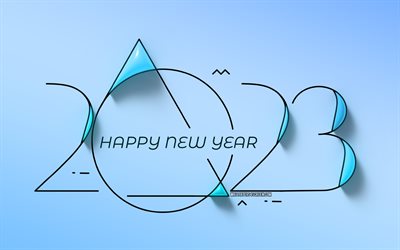 4k, feliz ano novo 2023, dígitos lineares, obra de arte, 2023 ano, 2023 conceitos, 2023 dígitos 3d, 2023 feliz ano novo, 2023 fundo azul