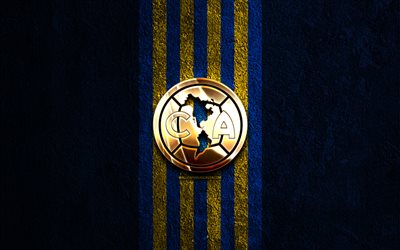 logotipo dorado del club américa, 4k, fondo de piedra azul, liga mx, club de futbol mexicano, logotipo del club américa, fútbol, emblema del club américa, club américa, américa fc