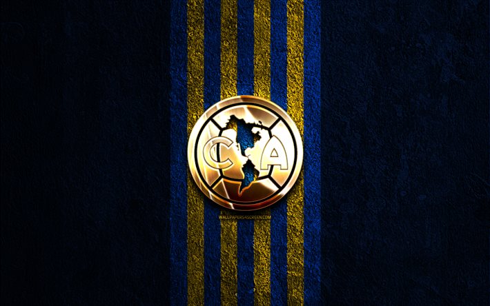 شعار نادي أمريكا الذهبي, 4k, الحجر الأزرق الخلفية, liga mx, نادي كرة القدم المكسيكي, شعار نادي أمريكا, كرة القدم, نادي أمريكا, أمريكا إف سي