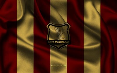 4k, Aguilas FC logo, burgundy yellow silk fabric, Colombian football team, Aguilas FC emblem, Categoria Primera A, Aguilas FC, Colombia, football, Aguilas FC flag