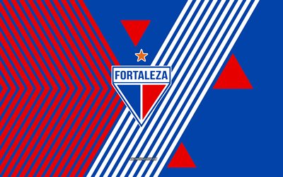 fortaleza ec logo, 4k, brasilianische fußballmannschaft, blaue rote linien hintergrund, fortaleza ec, serie a, brasilien, strichzeichnungen, fortaleza ec emblem, fußball, fortaleza esporte clube
