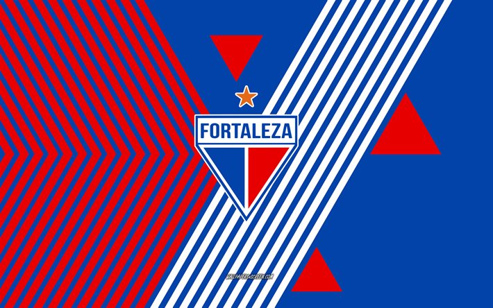 fortaleza ec logo, 4k, brasilianische fußballmannschaft, blaue rote linien hintergrund, fortaleza ec, serie a, brasilien, strichzeichnungen, fortaleza ec emblem, fußball, fortaleza esporte clube