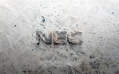 NEC stone logo, 4K, stone background, NEC 3D logo, brands, creative, NEC logo, grunge art, NEC