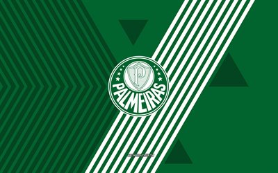 Palmeiras logo, 4k, Brazilian football team, green white lines background, Palmeiras, Serie A, Brazil, line art, Palmeiras emblem, football, SE Palmeiras