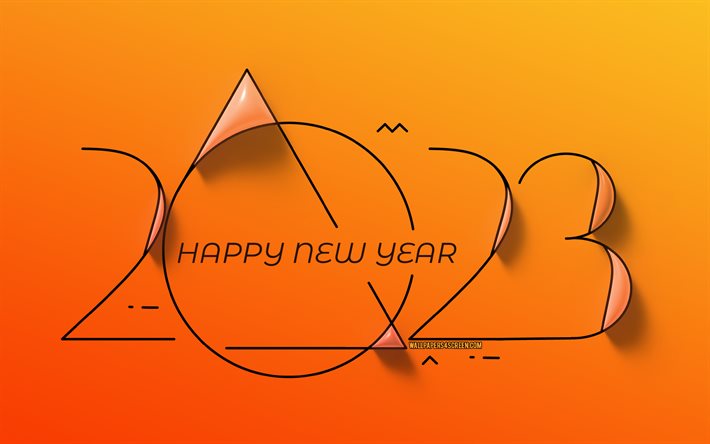 2023 gott nytt år, linjära 3d siffror, orange bakgrund, 2023 år, 4k, konstverk, 2023 koncept, 2023 3d siffror, gott nytt år 2023, 2023 orange bakgrund