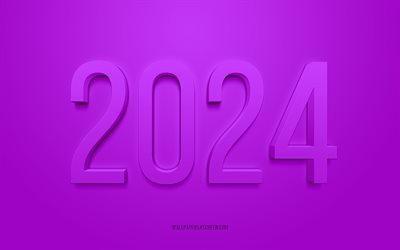 2024 feliz ano novo, fundo roxo, 2024 cartão de felicitações, feliz ano novo, bosco de fundo roxo 2024, 2024 conceitos