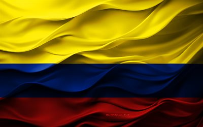 4k, Flag of Colombia, South America countries, 3d Colombia flag, South America, Colombia flag, 3d texture, Day of Colombia, national symbols, 3d art, Colombia