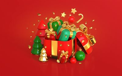 3D Christmas decoration, Merry Christmas, 3D Christmas background, Happy New Year, 3D Christmas trees