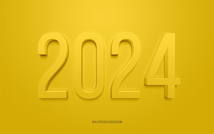 2024 gott nytt år, gul bakgrund, 2024 gratulationskort, gott nytt år, gul 2024 bakgrund, 2024 koncept