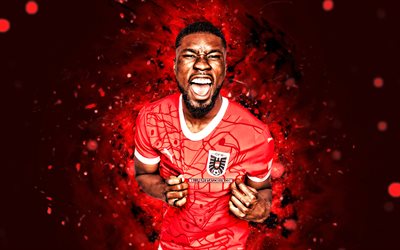 Kevin Danso, 4k, red neon lights, Austria national football team, Austria, Austrian footballers, Kevin Danso 4K, football, soccer, national teams, Kevin Danso Austria Team