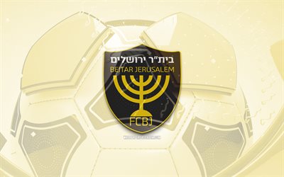 Beitar Jerusalem glossy logo, 4K, yellow football background, Ligat HaAl, soccer, Israeli football club, Beitar Jerusalem emblem, Beitar Jerusalem, football, Israeli Premier League, Beitar Jerusalem logo, Beitar Jerusalem FC