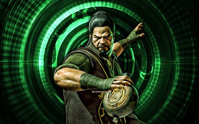 Bo Rai Cho, 4k, green spiral background, Mortal Kombat Mobile, creative, Mortal Kombat, Bo Rai Cho MK Mobile, Mortal Kombat characters