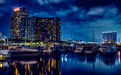 marina park way, passages, villes américaines, jetée, yachts, san diego, usa, amérique, paysage urbain de san diego, panorama de san diego