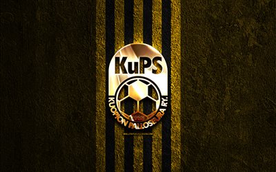 Kuopion Palloseura golden logo, 4k, yellow stone background, Veikkausliiga, finnish football club, Kuopion Palloseura logo, football, Kuopion Palloseura emblem, FC KuPS, soccer, Kuopion Palloseura, KuPS