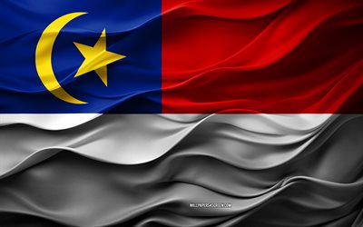 4k, علم ملقا, مقاطعة ماليزيا, 3d malacca العلم, ماليزيا, الملمس ثلاثي الأبعاد, يوم ملقا, الرموز الوطنية الماليزية, ملقا, الفن ثلاثي الأبعاد, منطقة ملقا