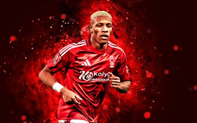 Danilo, 4k, red neon lights, Nottingham Forest FC, Premier League, Brazilian footballers, Danilo 4K, football, soccer, Danilo Nottingham Forest