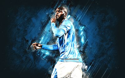 romelu lukaku, ssc napoli, calciatore belga, sfondo di pietra blu, grunge art, serie a, italia, calcio, napoli