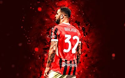 4k, Kyle Walker, back view, AC Milan, Serie A, English footballers, Kyle Walker 4K, red neon lights, football, soccer, Milan FC, Kyle Walker Milan