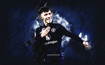 Lisandro Martinez, Manchester United FC, Argentine football player, blue stone background, grunge art, Premier League, England, football