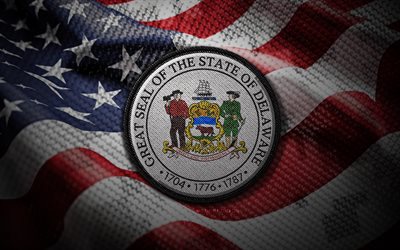 Delaware seal, 4K, Seals of US States, US flag, Delaware badge, Seal of Delaware, USA, Delaware state, american flag, Delaware emblem, Delaware