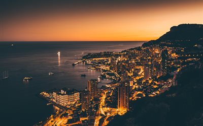 monte carlo, kväll, solnedgång, medelhavet, monaco, hav, monte carlo cityscape