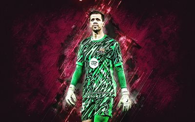 wojciech szczesny, fc barcelona, polonyalı futbolcu, kaleci, bordo taş arka plan, grunge art, la liga, ispanya, futbol, szczesny barcelona