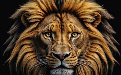 4k, löwe, raubtier, kunstwerk, könig der bestien, abstrakte tiere, wilde tiere, raubtiere, zusammenfassung löwe, panthera leo, löwen, bild mit löwe