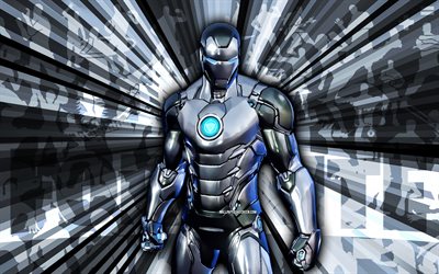 4k, silberfolieneisen mann, silberstrahlenhintergrund, silberfolie iron man haut, zusammenfassung kunst, fortnite silver foil iron man haut, fortnite  charaktere, fortnite, kreative kunst
