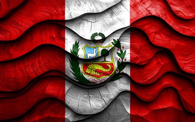 4k, Peruvian flag, South American countries, wooden 3D waves flags, Day of Peru, flag of Peru, Peru wooden flag, South America, Peruvian national symbols, Peru flag, Peru