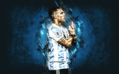 lautaro martinez, seleção de futebol nacional da argentina, fundo de pedra azul, arte grunge, jogador de futebol argentino, argentina, futebol