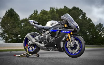 2023, Yamaha YZF-R1M, front view, exterior, sportbike, racing motorcycle, black blue YZF-R1M, japanese sportbikes, Yamaha