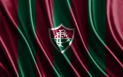 4k, logotipo fc de fluminense, serie brasileira a, textura de seda verde da borgonha, fluminense fc flag, time de futebol brasileiro, fluminense fc, futebol, bandeira da seda, fluminene fc emblem, brasil, fluminense fc crachá, fluminense