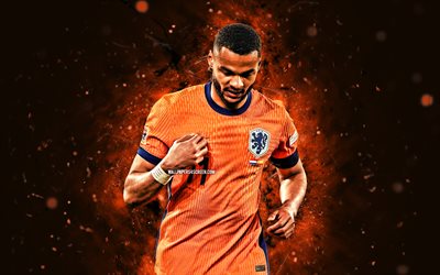 Cody Gakpo, 4k, orange neon lights, Netherland national football team, UEFA, Dutch footballers, football, Cody Gakpo 4K, soccer, national teams, Cody Gakpo Netherland Team