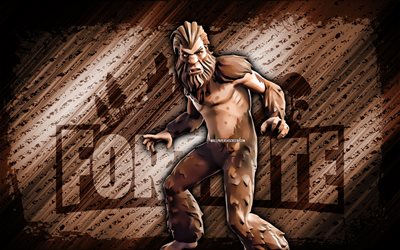 bigfoot fortnite, 4k, fond de diagonale brun, grunge, fortnite, œuvres d'art, peau de bigfoot, personnages fortnite, bigfot, peau de fortnite bigfoot