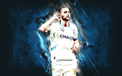 adrien rabiot, olympique marseille, footballeur français, fond de pierre bleue, grunge, ligue 1, france, football, adrien rabiot marseille