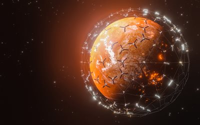 pianeta di marte, 4k, satelliti in orbita, nasa, navigazione, concetto di comunicazione, globi 3d, navigazione gps, comunicazione, internet, tecnologia satellitare, satelliti, comunicazioni satellitari, pianeti, marte, comunicazioni globali, gps