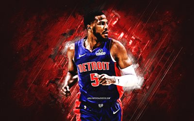 malik beasley, detroit pistonlar, amerikan basketbol oyuncusu, kırmızı taş arka plan, grunge art, nba, amerika, basketbol, malik beasley detroit pistons