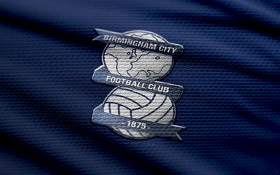 birmingham city fc kumaş logosu, 4k, mavi kumaş arka plan, birinci lig, bokh, futbol, birmingham city fc logosu, birmingham city fc amblemi, birmingham city fc, ingiliz futbol kulübü, birmingham city