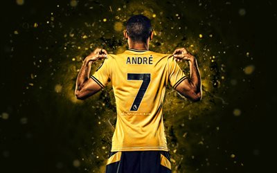 Andre, 4k, yellow neon lights, Wolverhampton Wanderers, Premier League, brazilian footballers, Andre 4K, football, soccer, Wolves, Andre Trindade da Costa Neto, Wolverhampton Wanderers FC, Andre Wolverhampton Wanderers