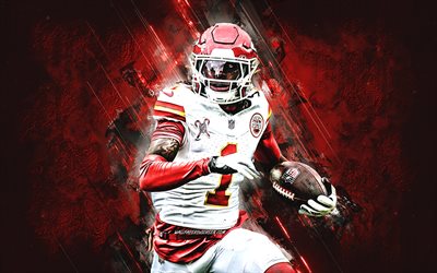 xavier degno, kansas city chiefs, nfl, football americano, sfondo di pietra rossa, grunge art, usa, national football league, xavier degno di kansas city chiefs, xavier glenn degno