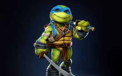 leonardo, 4k, 3d  kunst, teenage mutant ninja turtles, schwerter, tmnt  charaktere, löwe, mutierte schildkröten, ninja turtles, tmnt, leonardo tmnt