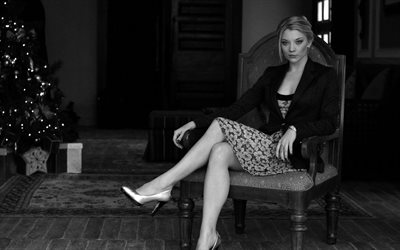 Natalie Dormer, actress, monochrome, 2016, personality, beauty, black and white photo