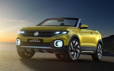 cabriolet, crossovers, 2016, Volkswagen T-Cross Breeze Concept, yellow Volkswagen