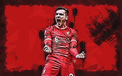 4k, andrew robertson, grunge, liverpool fc, footballeurs écossais, andrew robertson 4k, lfc, football, fond grunge rouge, première ligue, andrew robertson liverpool