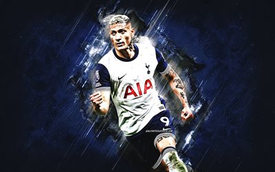 richarlison, tottenham hotspur, calciatore brasiliano, arte creativa, richarlison de andrade, sfondo di pietra blu, grunge art, premier league, inghilterra, calcio, richarlison tottenham hotspur