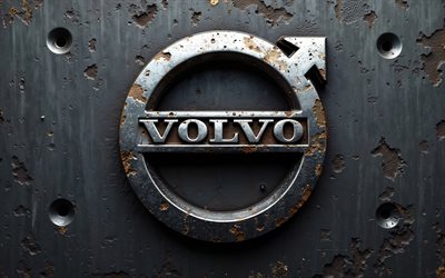 4k, volvo metal logo, metall grunge bakgrund, vulvo, grunge konst, volvo emblem, svenska bilar, metall grunge konsistens, volvo 3d  logotyp