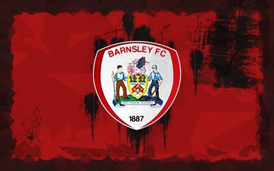barnsley fc grunge logosu, 4k, birinci lig, kırmızı grunge arka plan, futbol, barnsley fc amblemi, barnsley fc logosu, barnsley fc, ingiliz futbol kulübü, fc barnsley